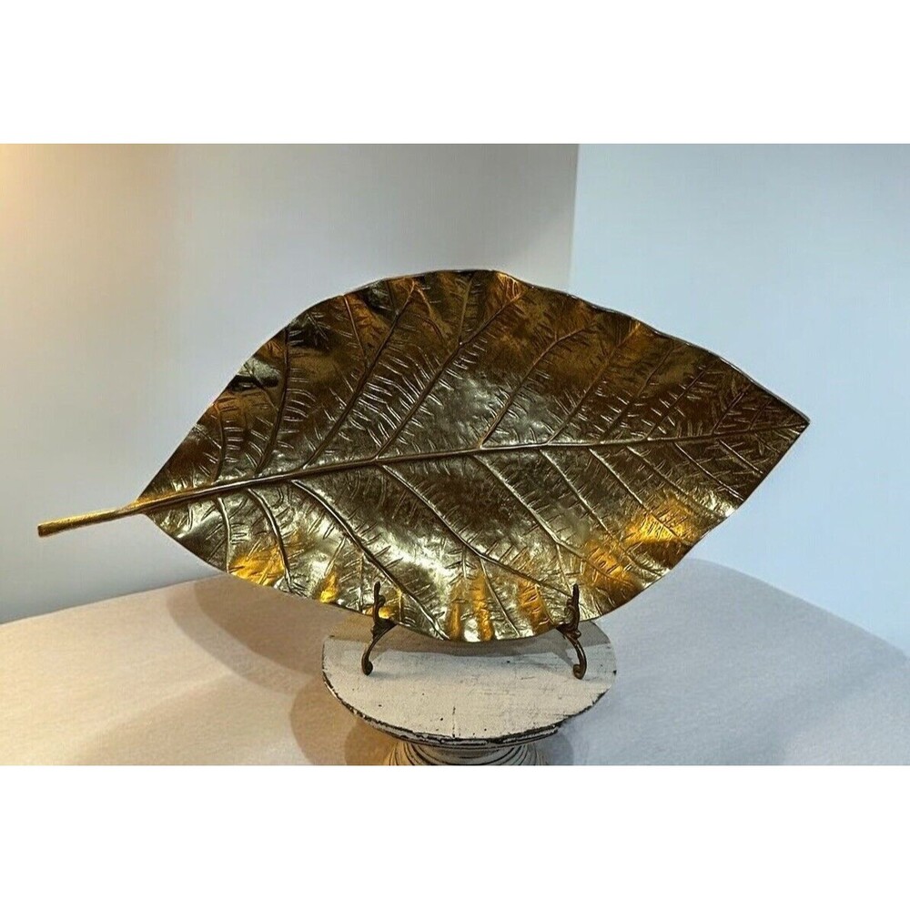Vtg India Handicrafts Inc Gold Anodized Metal Leaf Bowl Platter MCM 24.5”